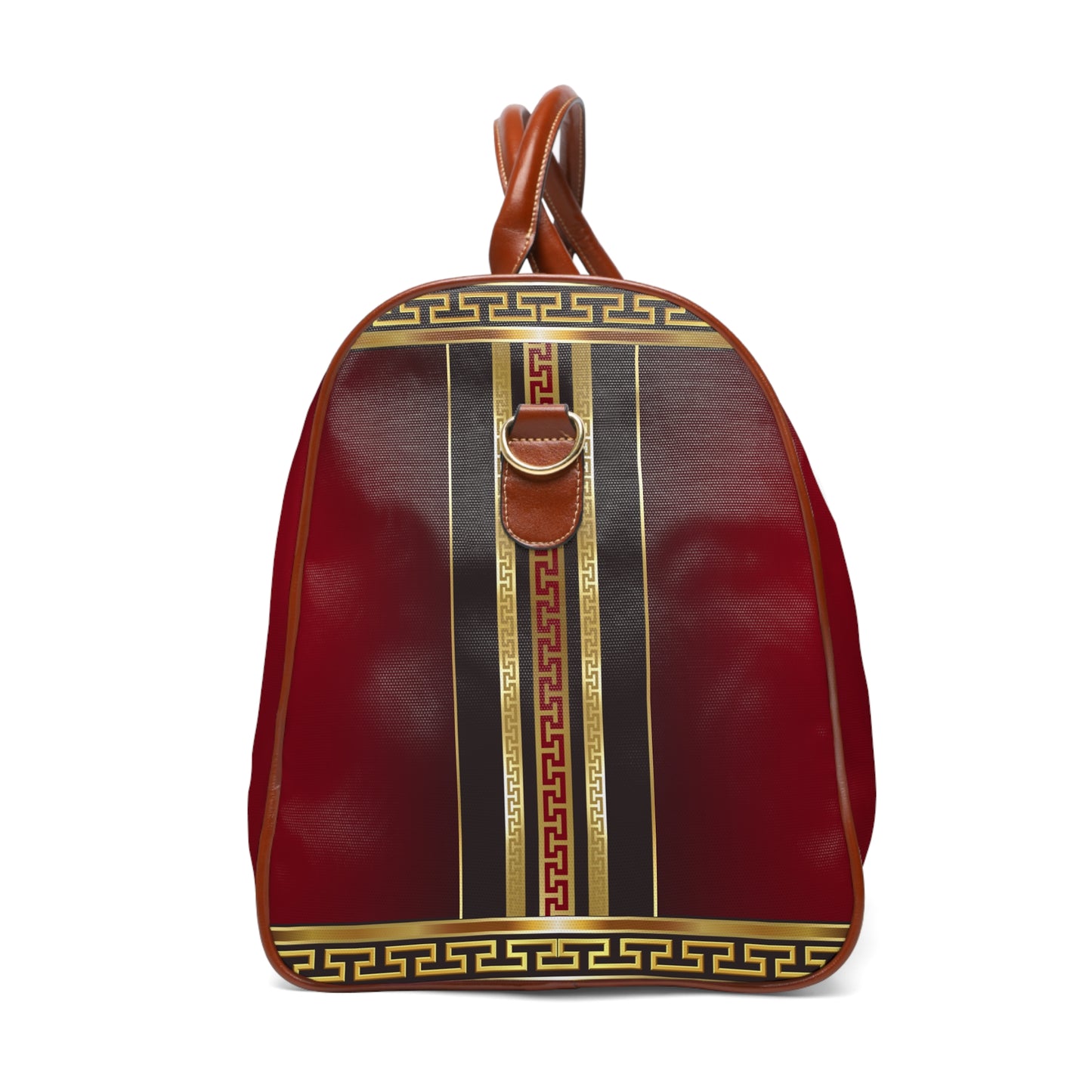 Greek Key Red Black Maroon Gold Waterproof Travel Bag