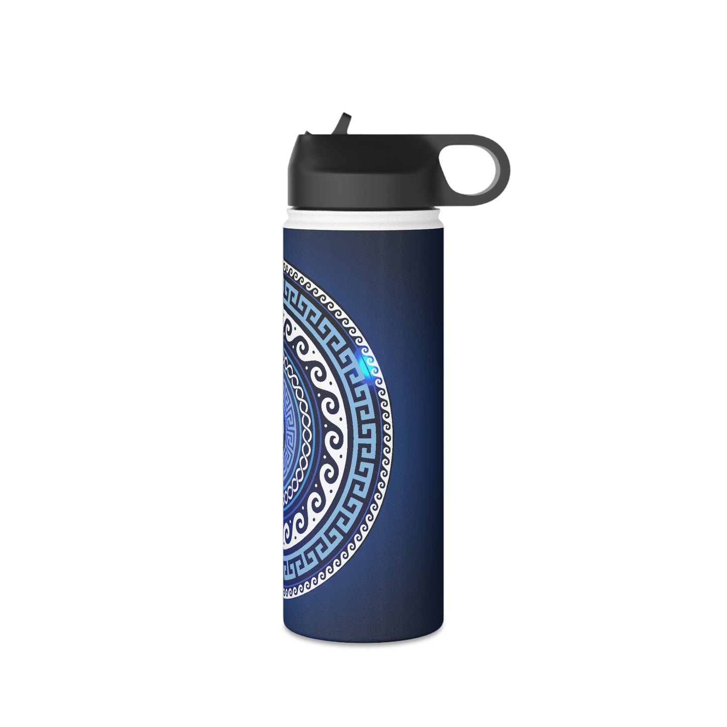 Mati Evil Eye Greek Key Blues Stainless Steel Water Bottle, Standard Lid