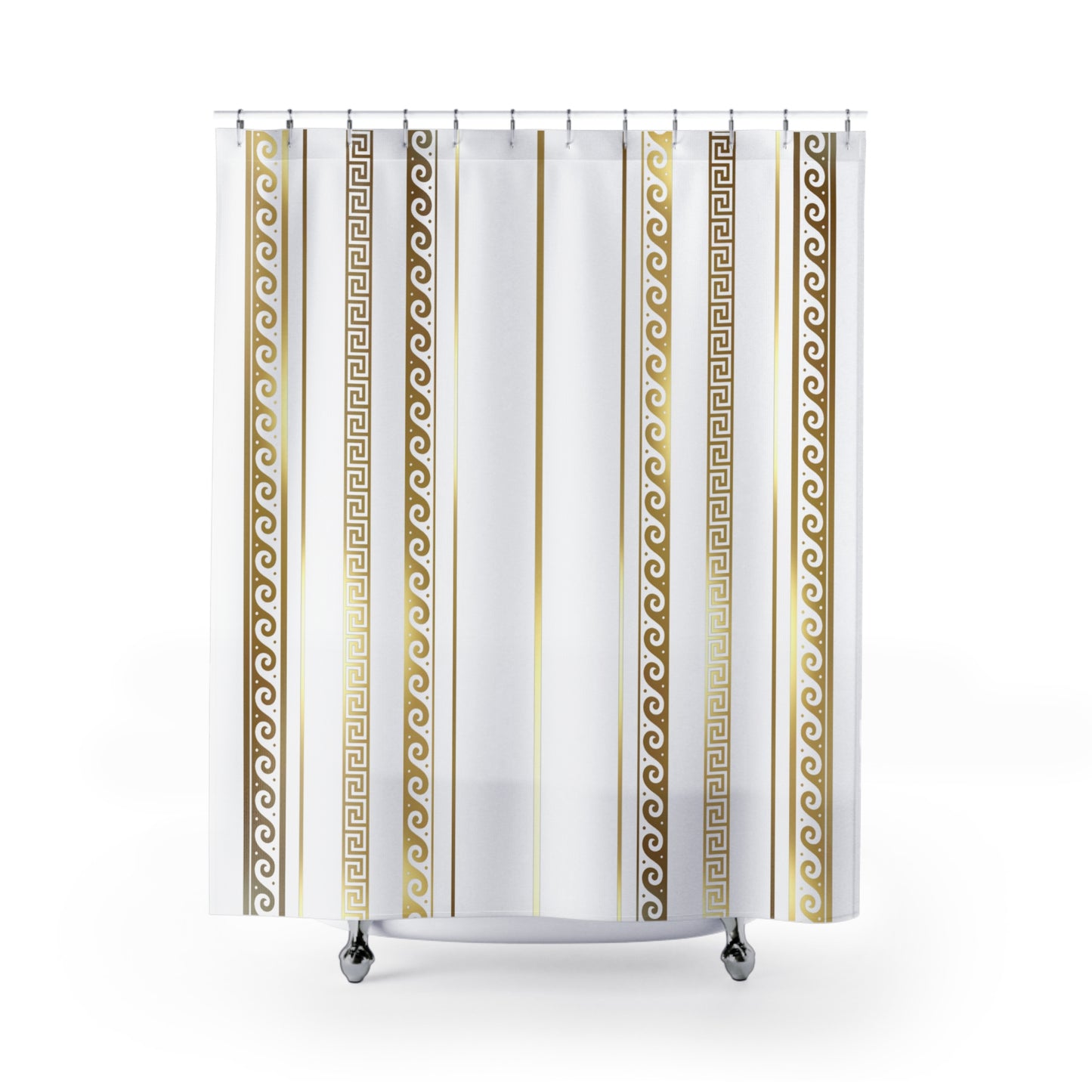 White Gold Marble Greek Key Shower Curtain