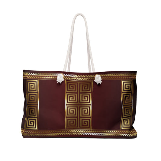 Greek Key Maroon Gold Weekender Bag