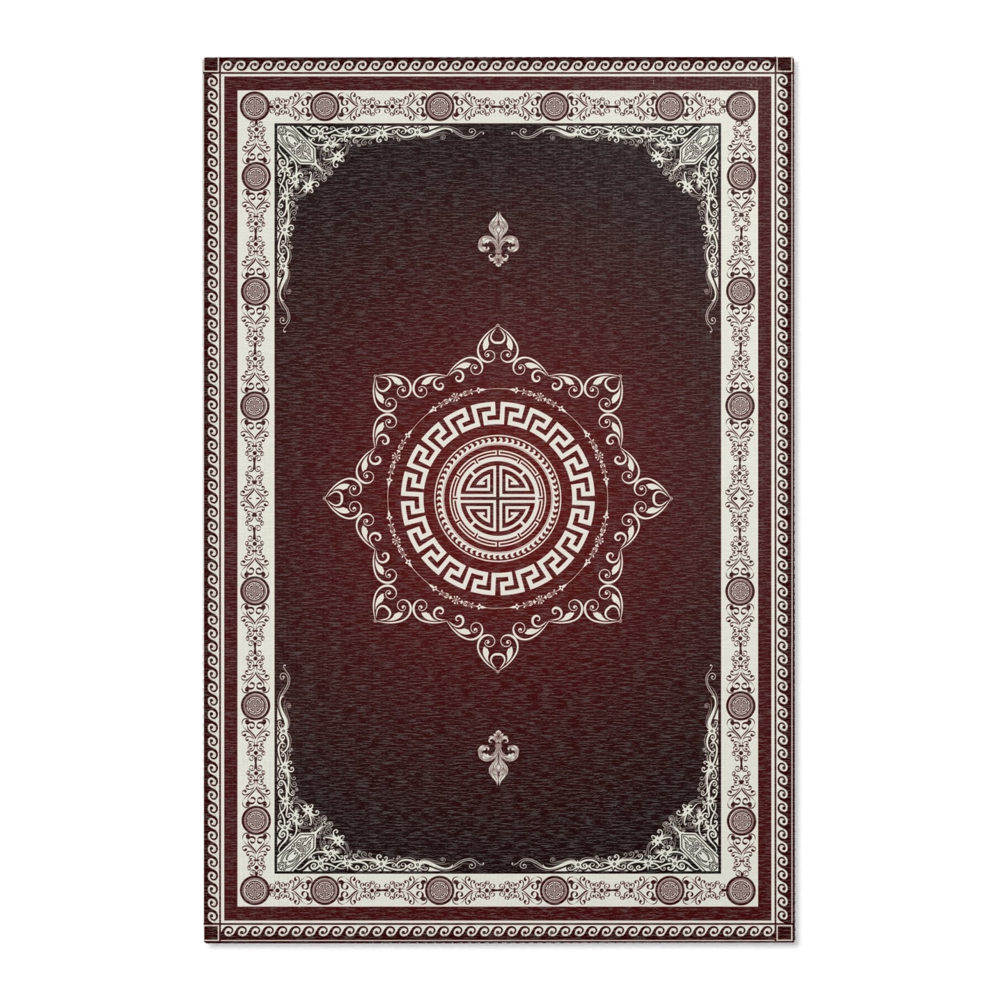 Ornate Greek Keys Maroon Khaki Area Rugs