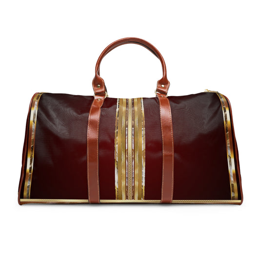 Greek Key Maroon Gold Stone Pattern Waterproof Travel Bag
