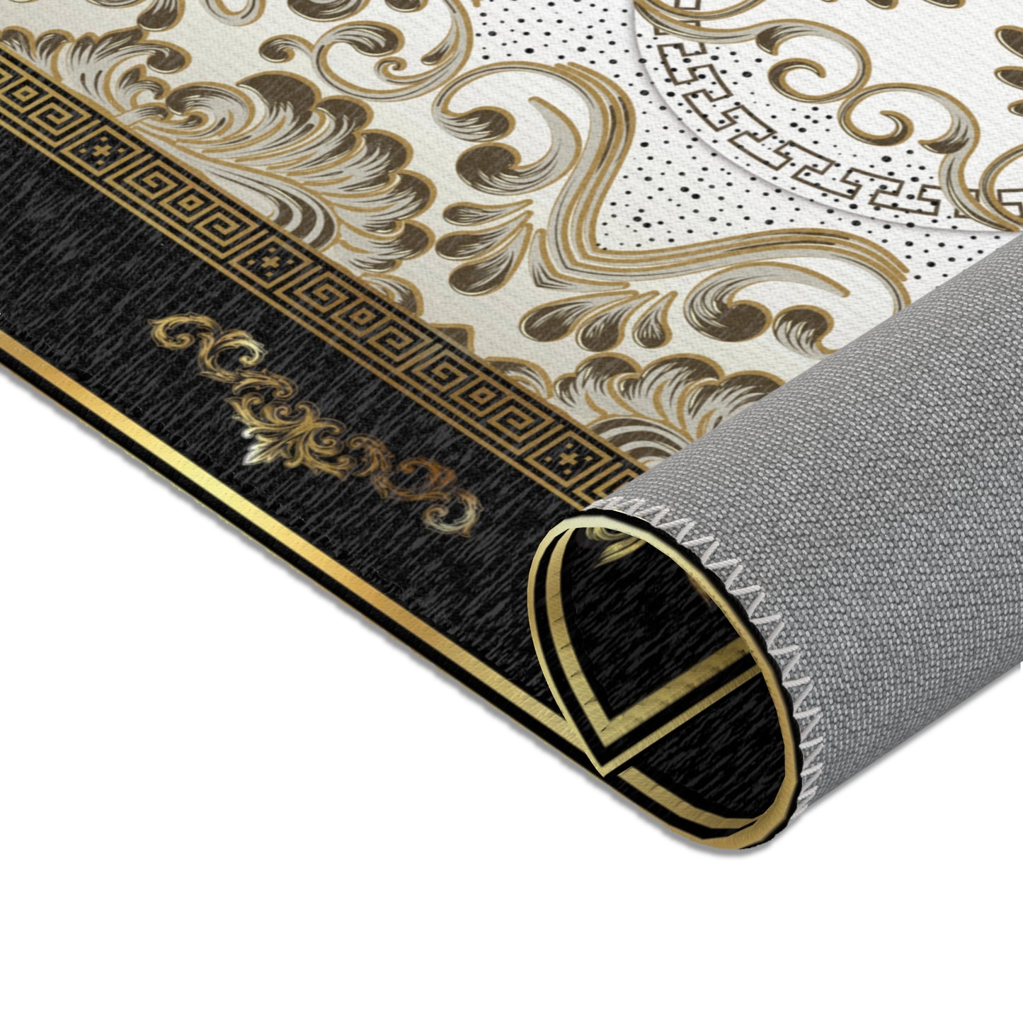 Ornate Floral Gold Baroque Greek Key Area Rug