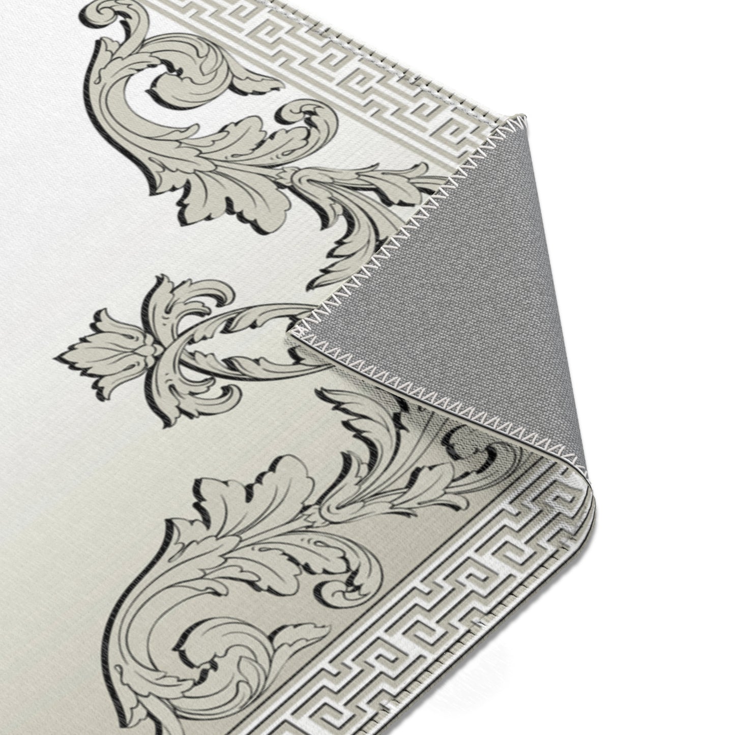 Greek Keys Ornate Khaki Black Trim Area Rugs