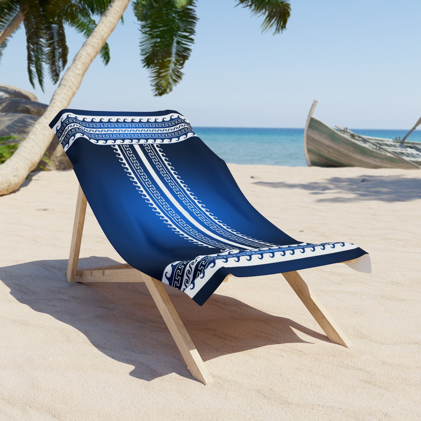 Blue White Greek Key Beach Towel