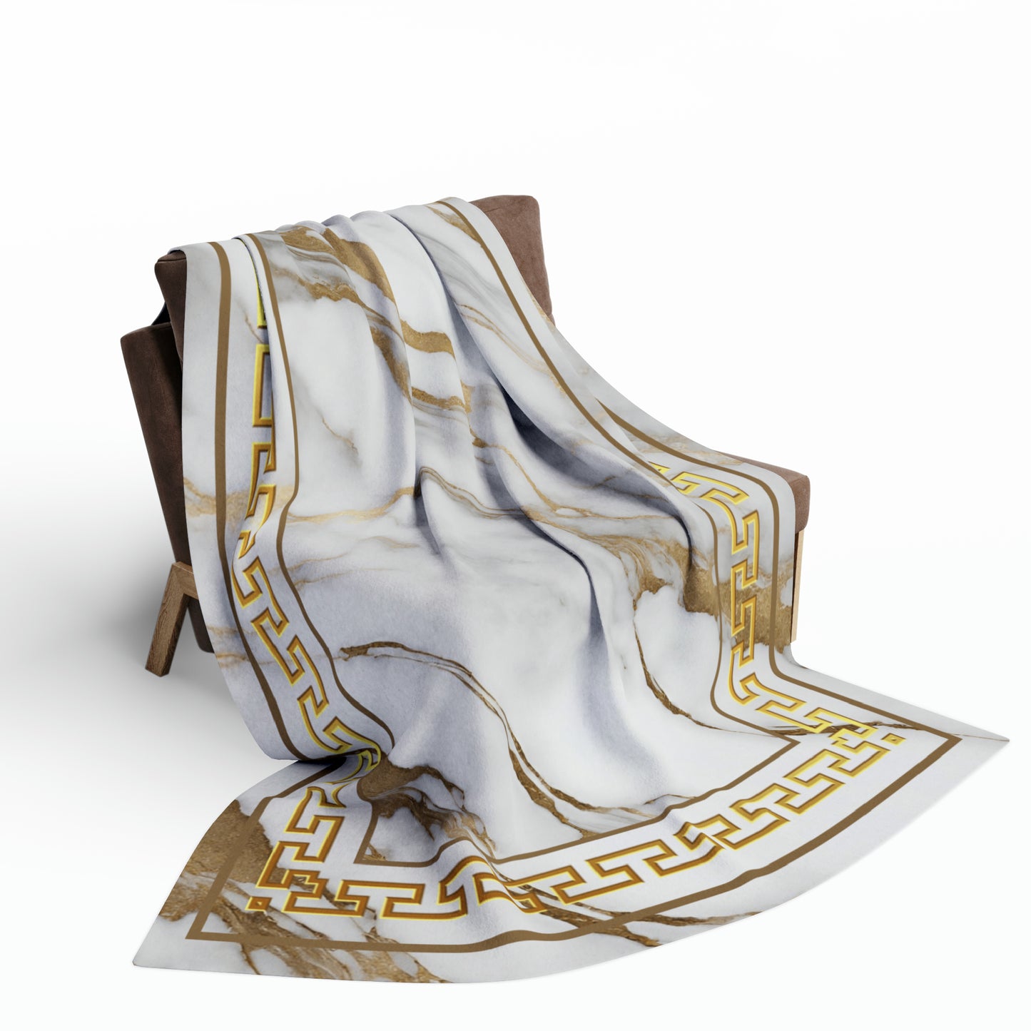Greek Key Gold White Marbleized Arctic Fleece Blanket