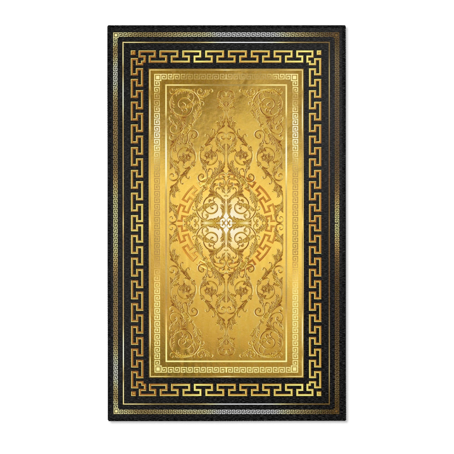 Baroque Gold Black Greek Key Ornate Area Rugs