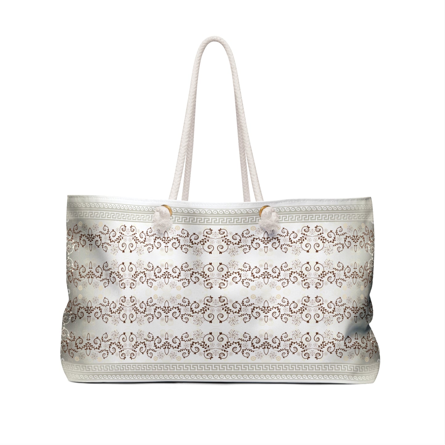 Cream Flowers Greek Key Weekender Bag