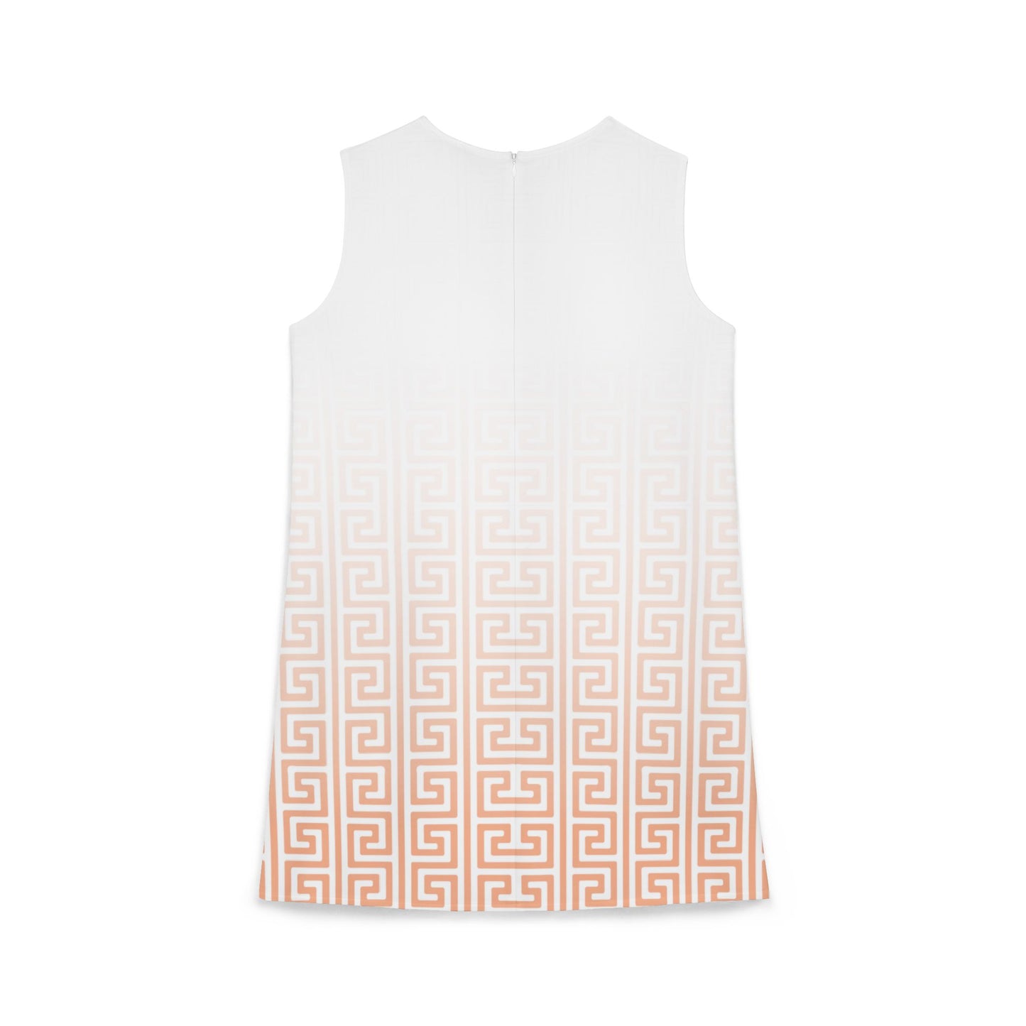 Peach White Greek Key Black A-line Sleeveless Dress