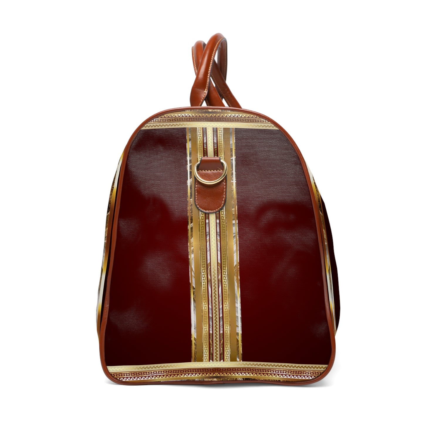 Greek Key Maroon Gold Stone Pattern Waterproof Travel Bag