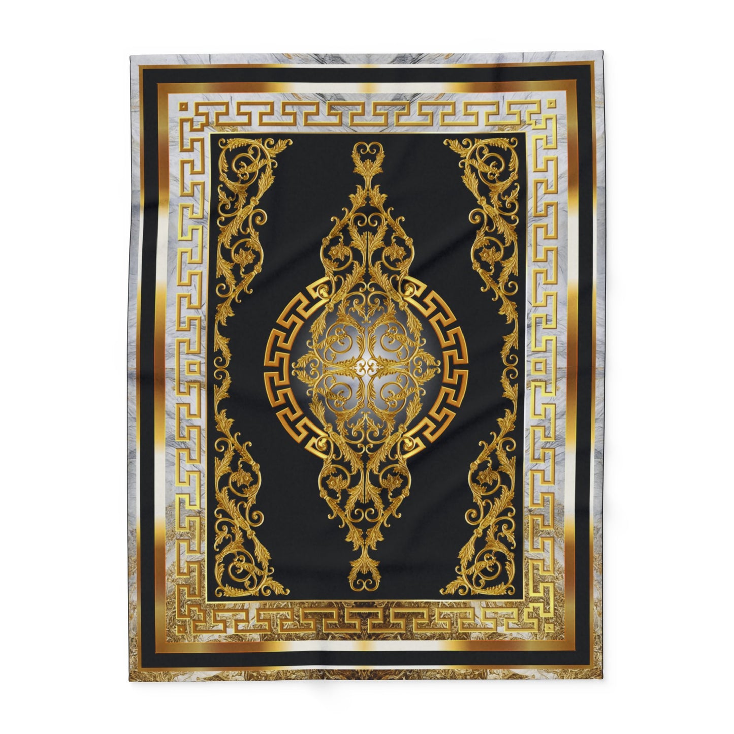 Greek Key Gold Black White Stone Baroque Arctic Fleece Blanket