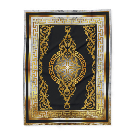 Greek Key Gold Black White Stone Baroque Arctic Fleece Blanket
