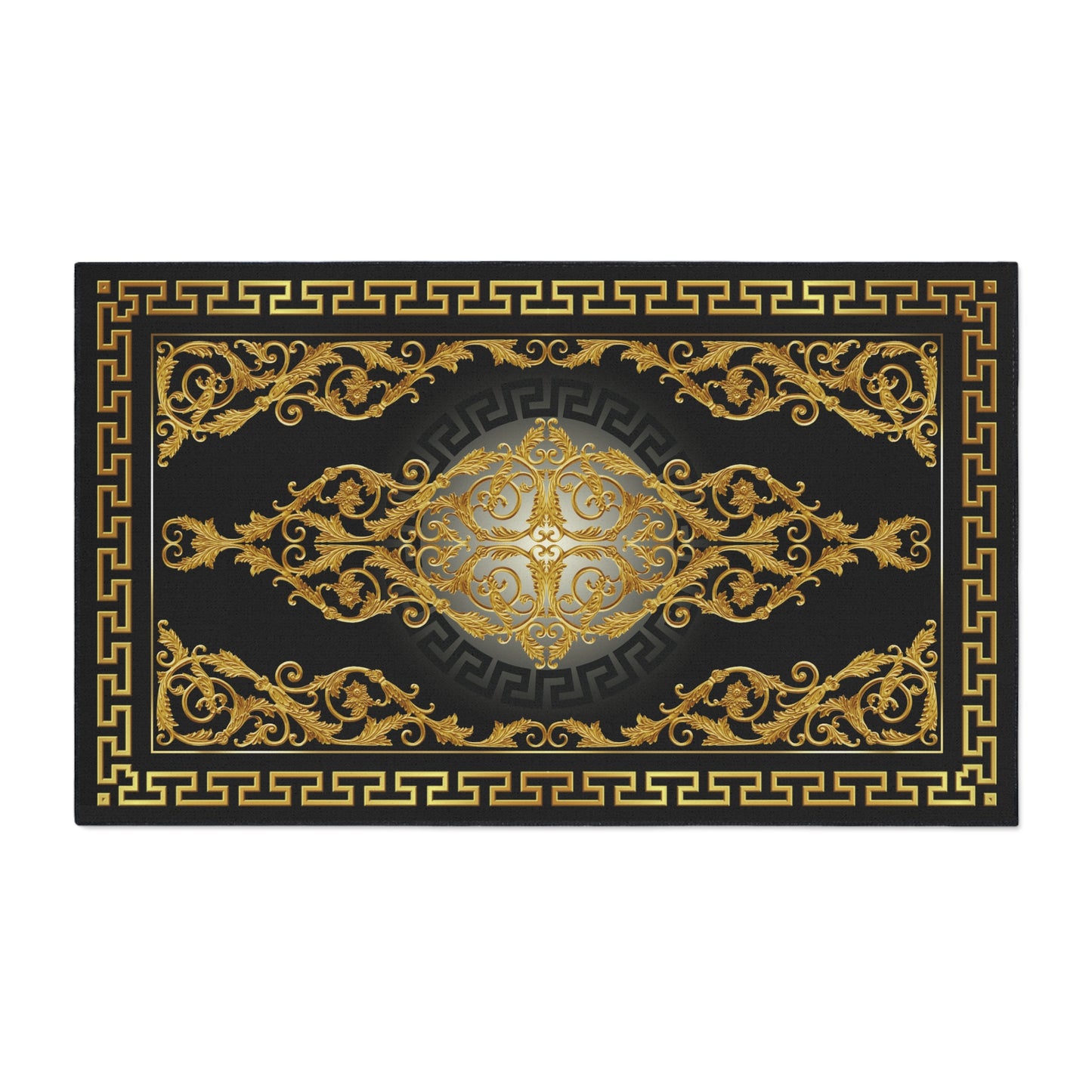 Greek Key Black Gold Baroque Heavy Duty Floor Mat