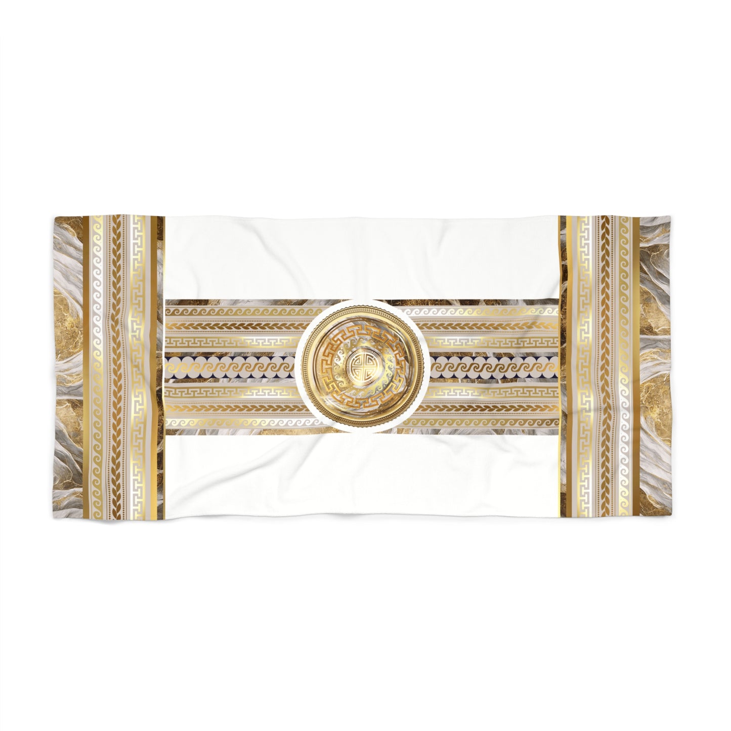Greek Key White Gold Greek Key Beach Towel