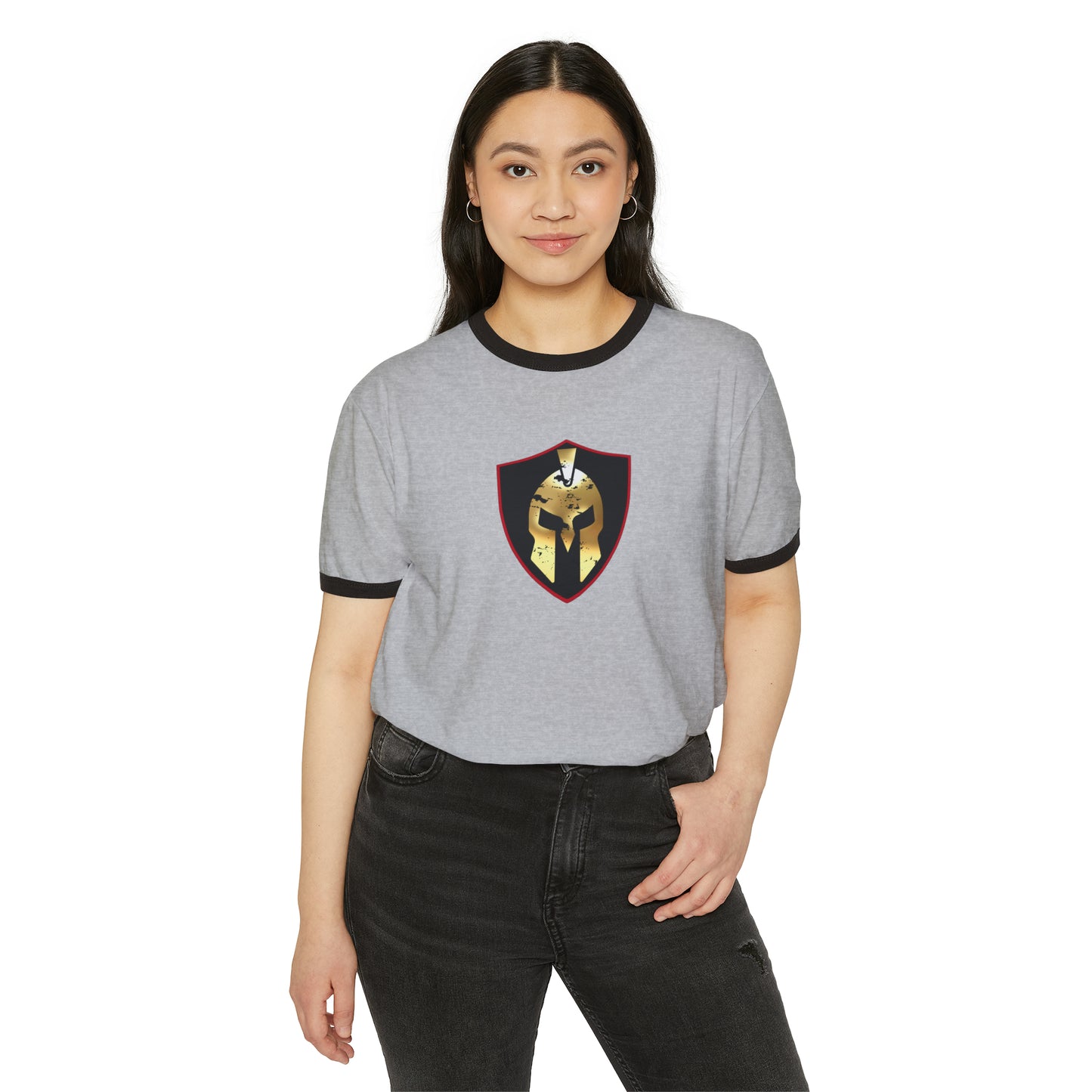 Spartan Helmet Gold Unisex Cotton Ringer T-Shirt