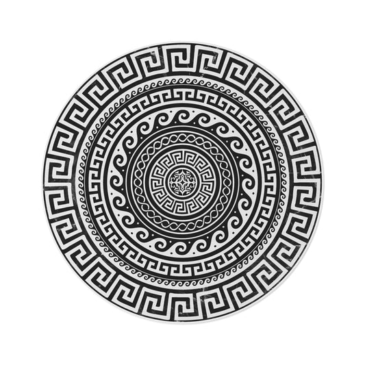 Greek Key Black and White Round Rug