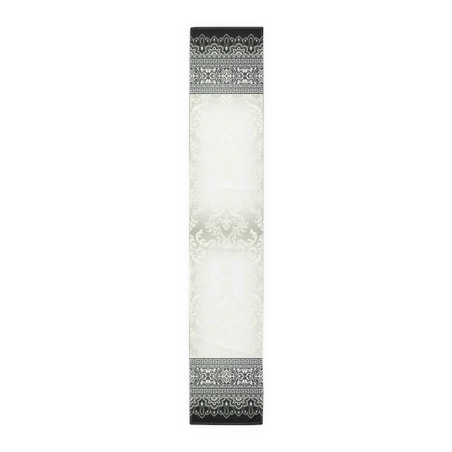 Greek Key Ornate Baroque Cream Black White Table Runner (Cotton, Poly)