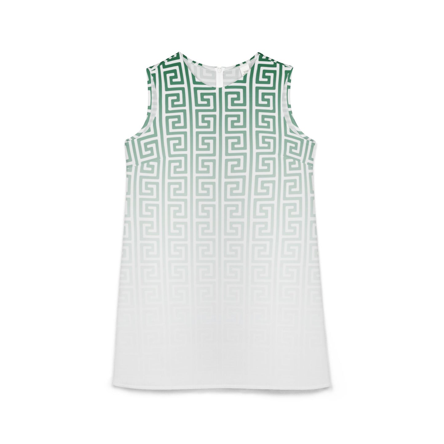 Green White Greek Key Black A-line Sleeveless Dress