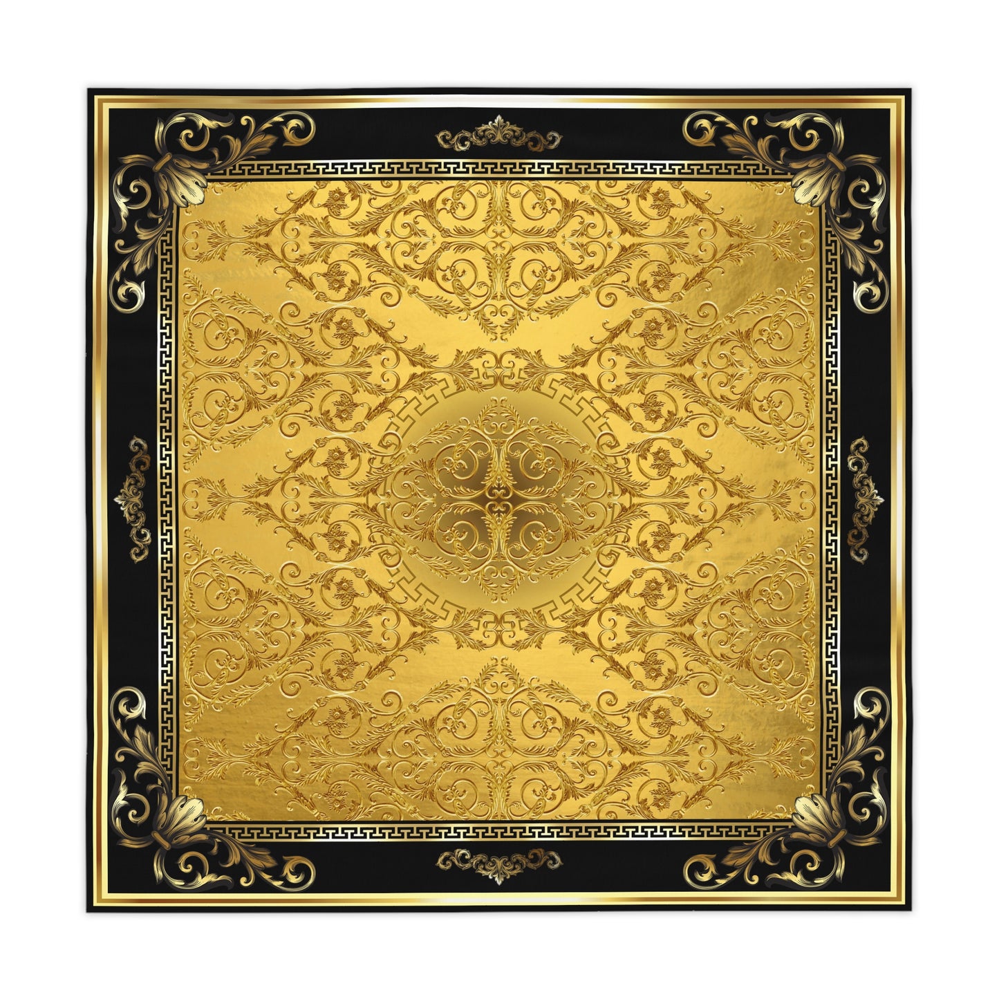 Gold Ornate Baroque Greek Key Black Tablecloth