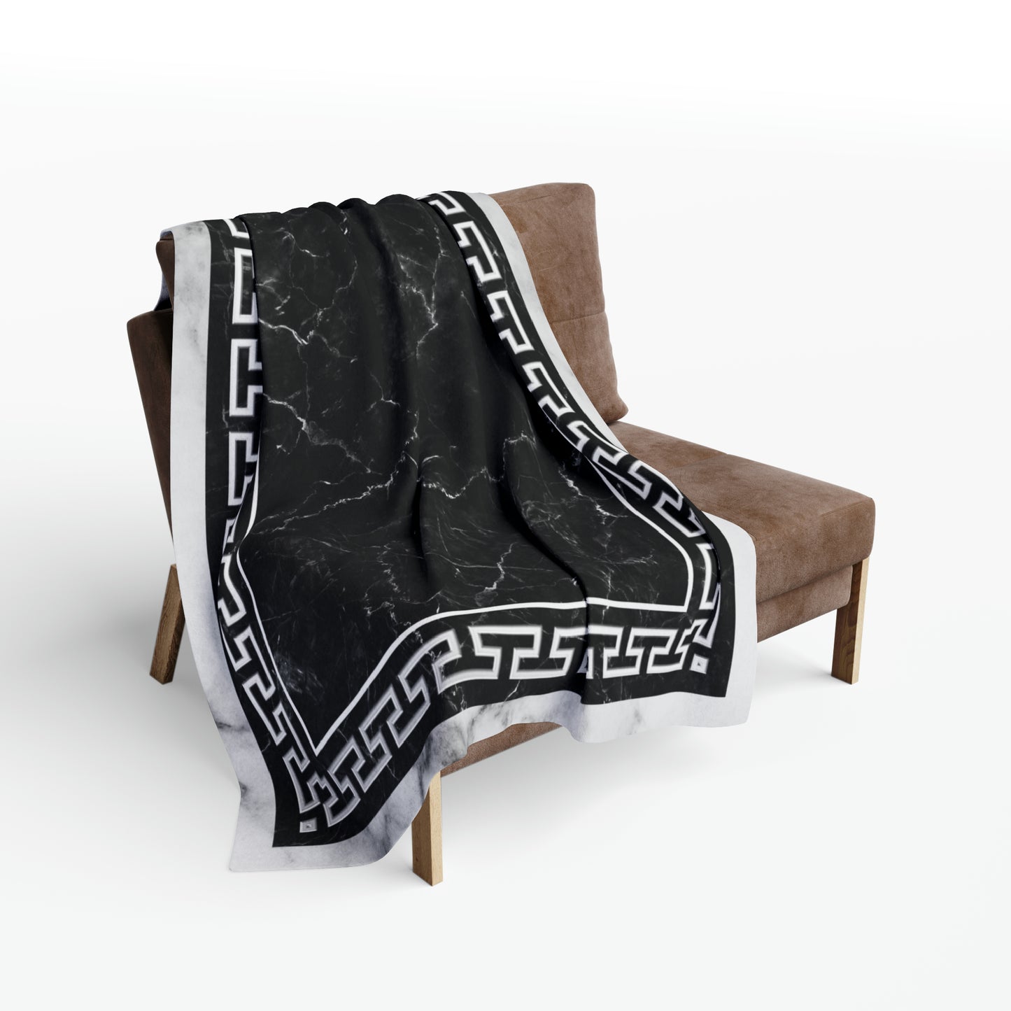 Greek Key Gray Black White Marbleized Arctic Fleece Blanket