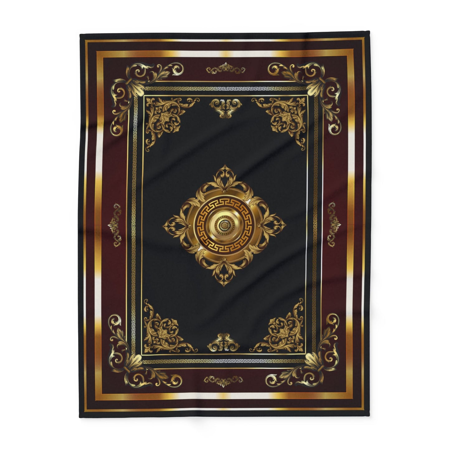 Ornate Baroque Greek Key Gold Black Maroon Arctic Fleece Blanket