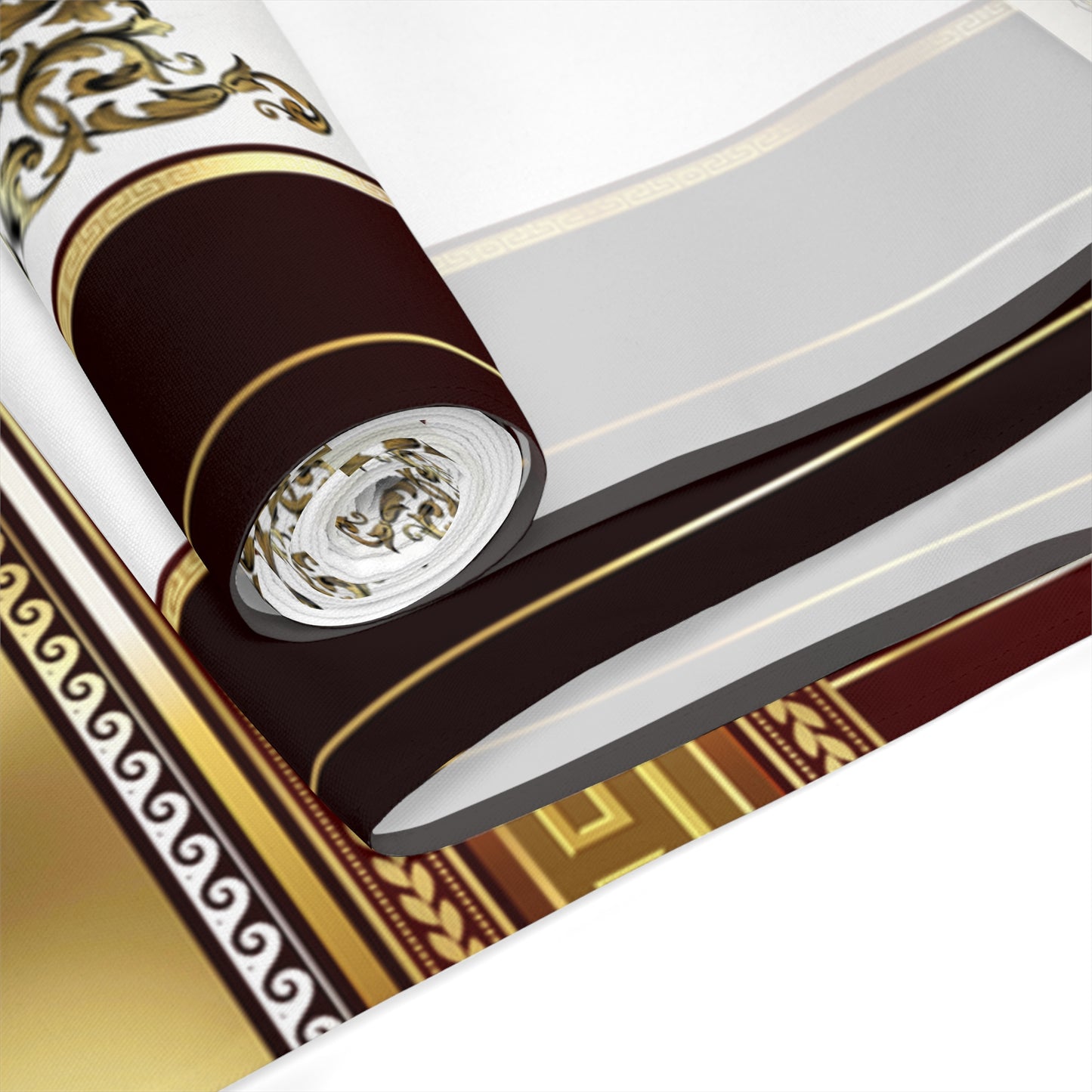 Gold Greek Key Maroon Ornate Baroque Table Runner