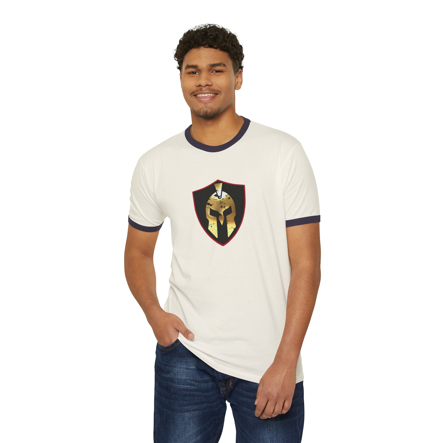 Spartan Helmet Gold Unisex Cotton Ringer T-Shirt