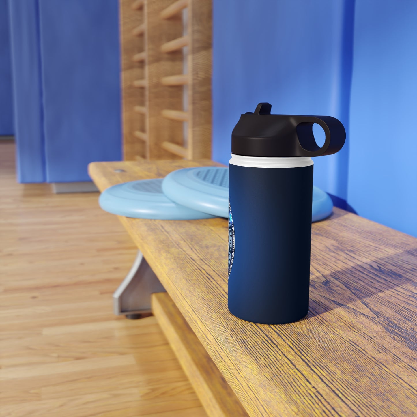 Mati Evil Eye Greek Key Blues Stainless Steel Water Bottle, Standard Lid