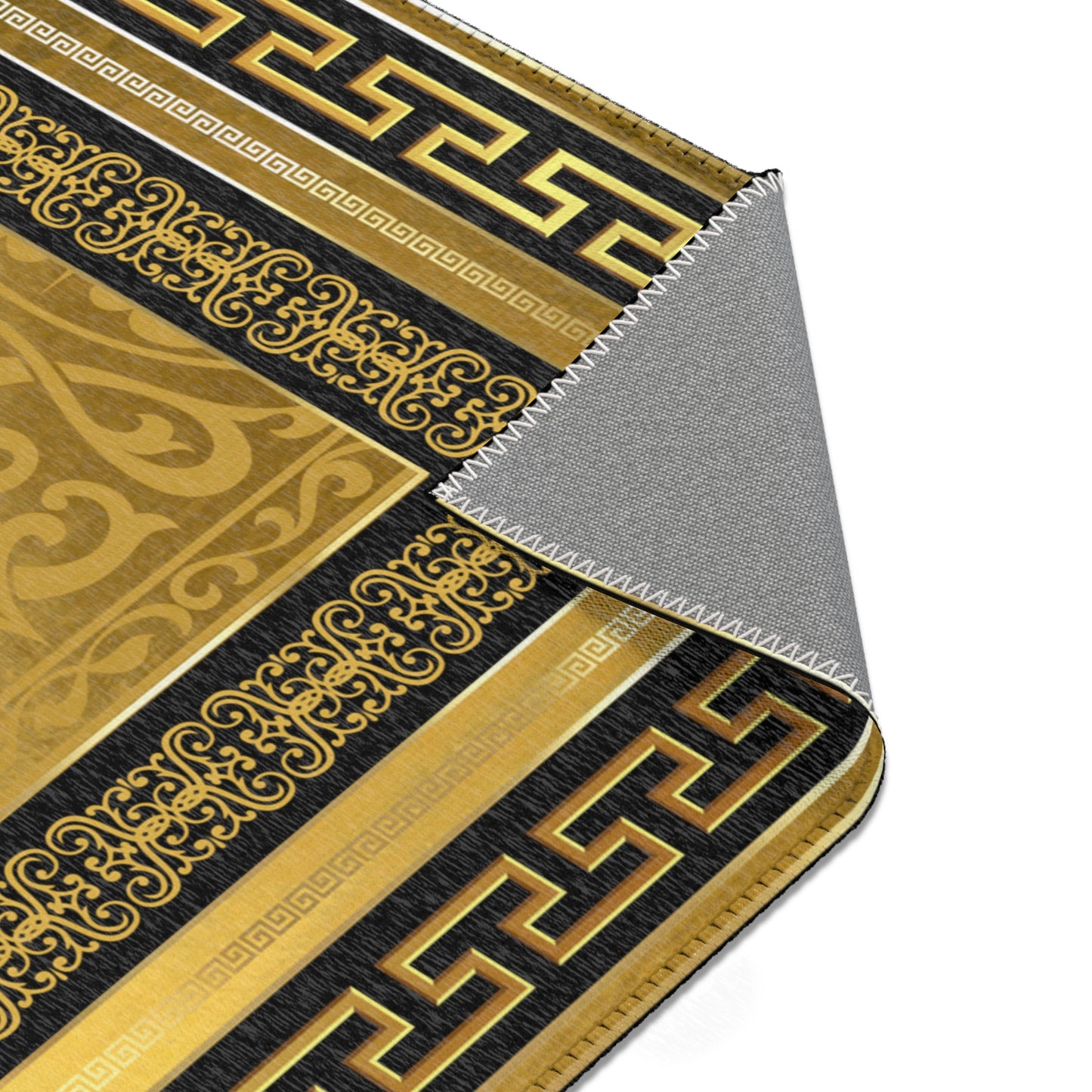 Gold & Black Greek Keys Gold Black Trim Area Rugs
