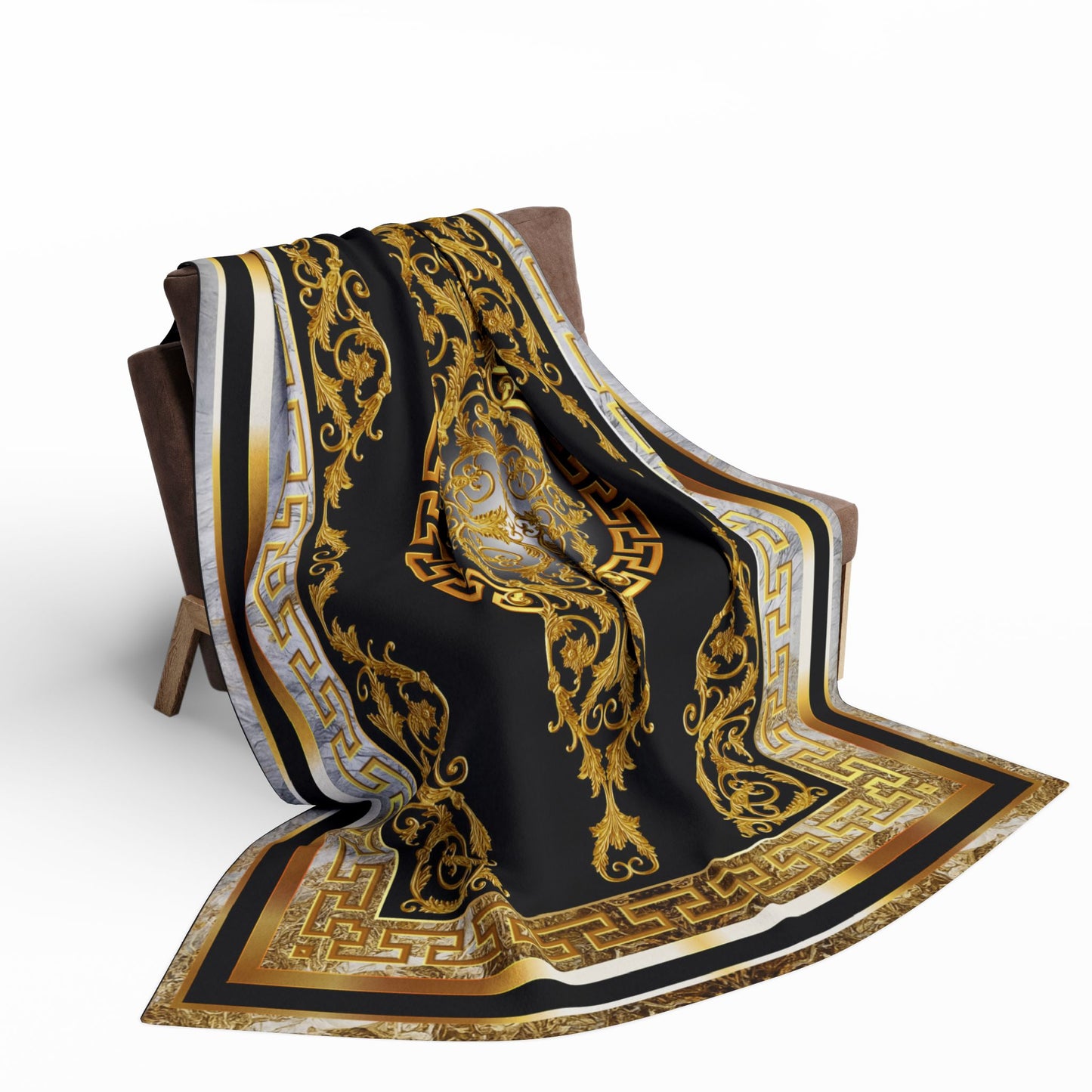 Greek Key Gold Black White Stone Baroque Arctic Fleece Blanket