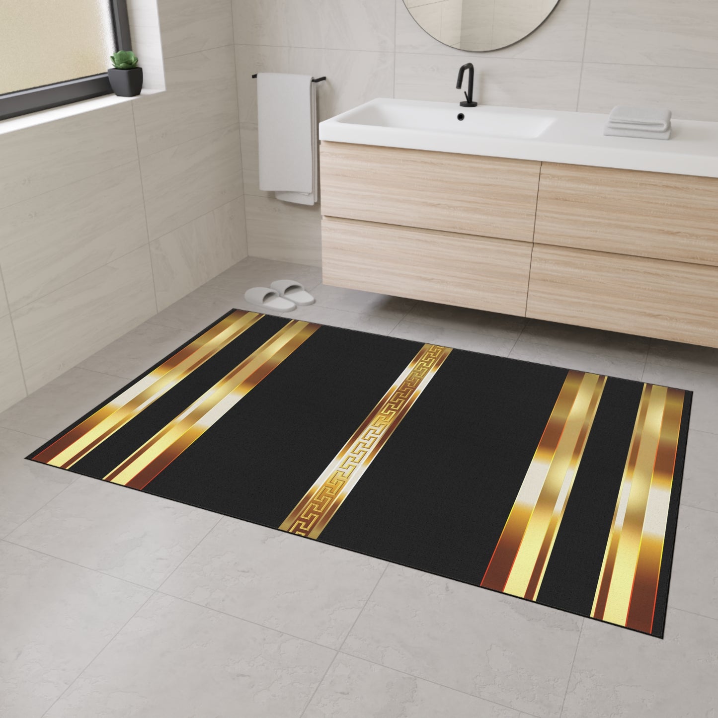 Black Gold Greek Key Heavy Duty Door/Kitchen/Bath Floor Mat