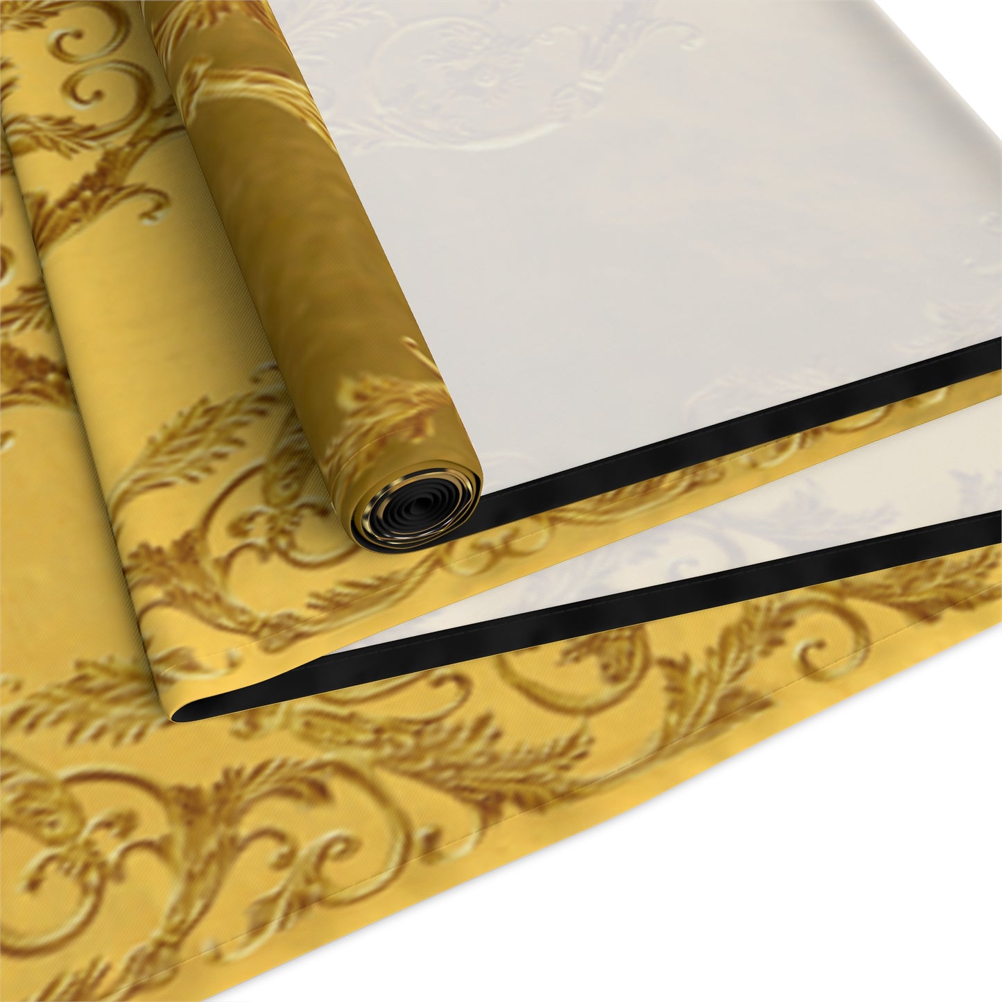 Greek Key Ornate Baroque Gold Black Table Runner (Cotton, Poly)