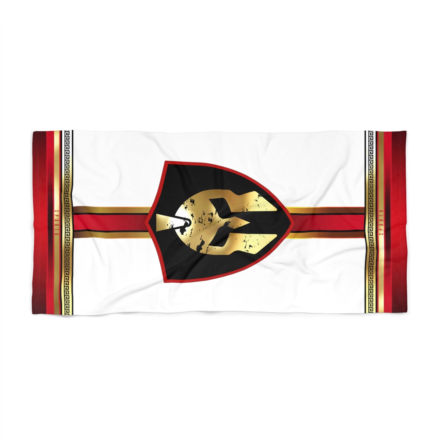Spartan Helmet Red Gold Black Beach Towel