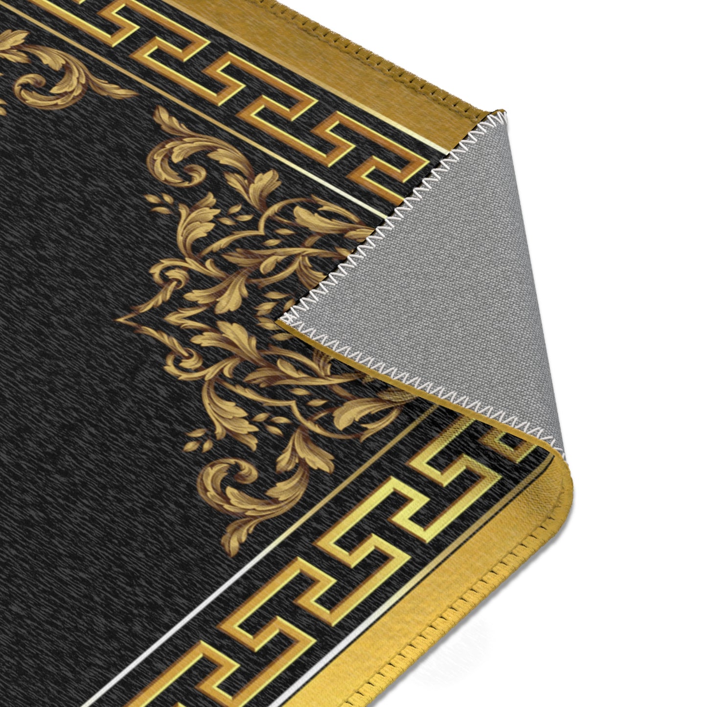 Ornate Baroque Gold Black Medallion Area Rugs