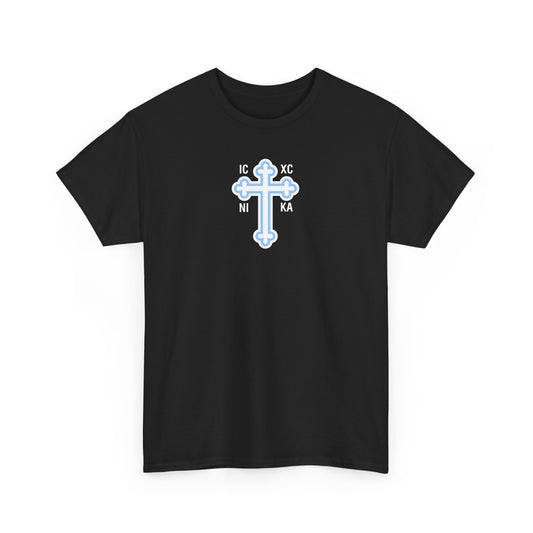 Greek Orthodox Cross White Blue GOYA Unisex Heavy Cotton Tee
