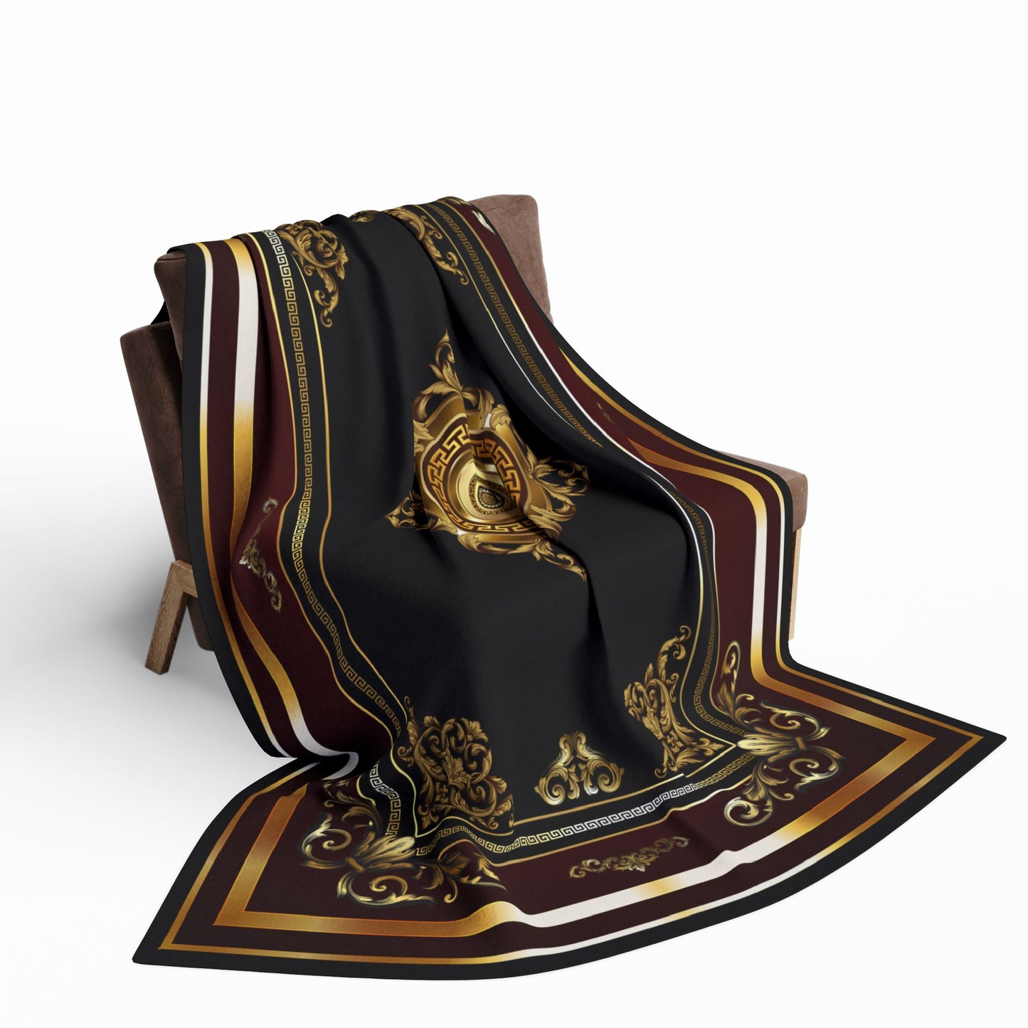 Ornate Baroque Greek Key Gold Black Maroon Arctic Fleece Blanket