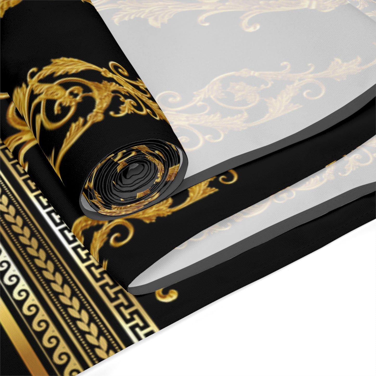 Black Gold Greek Key Ornate Baroque Table Runner