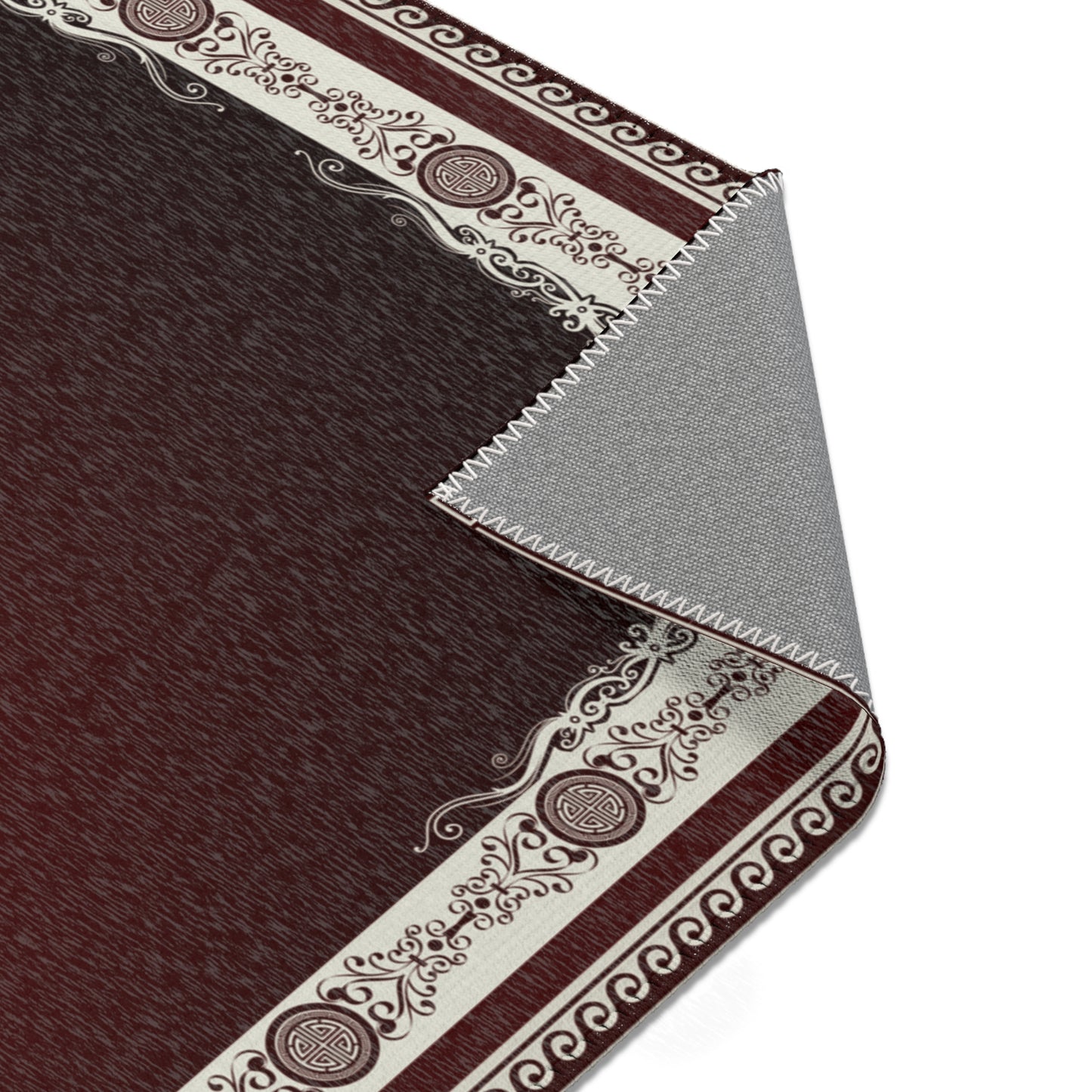 Ornate Greek Keys Maroon Khaki Area Rugs