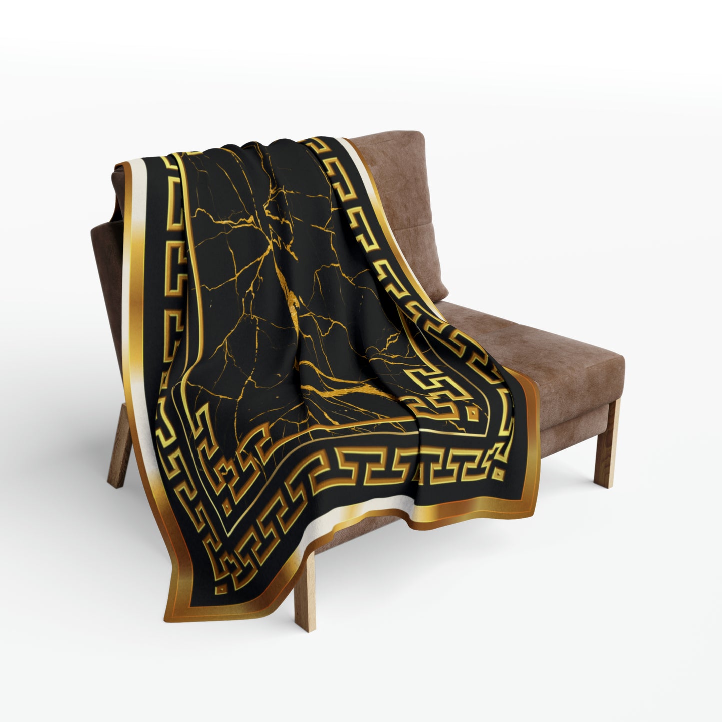 Greek Key Gold Black Marbleized Arctic Fleece Blanket