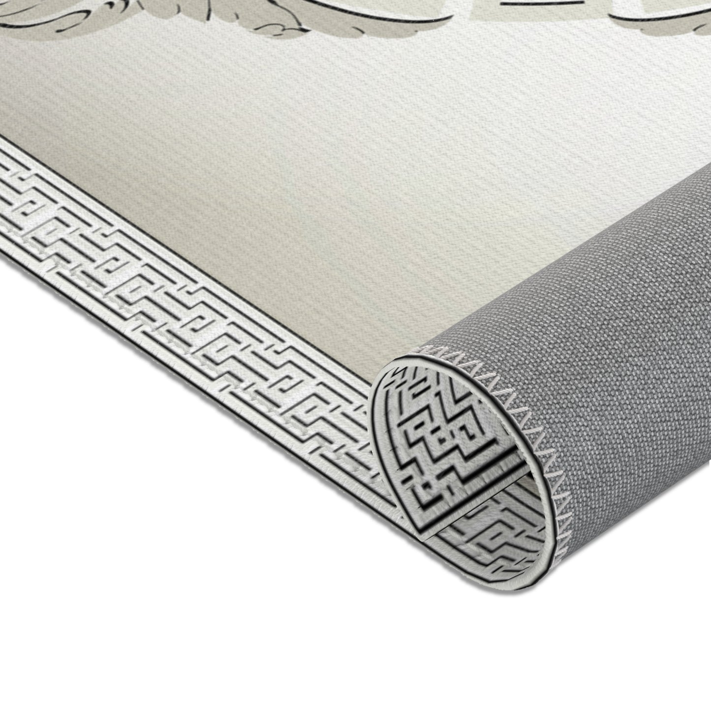 Greek Keys Ornate Khaki Black Trim Area Rugs