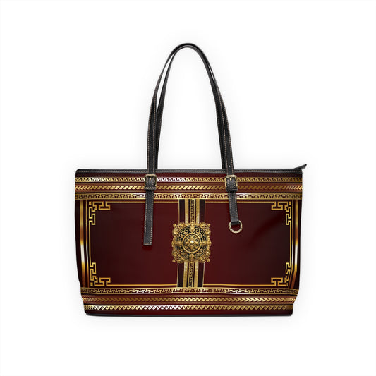 Greek Key Gold Maroon PU Leather Shoulder Bag