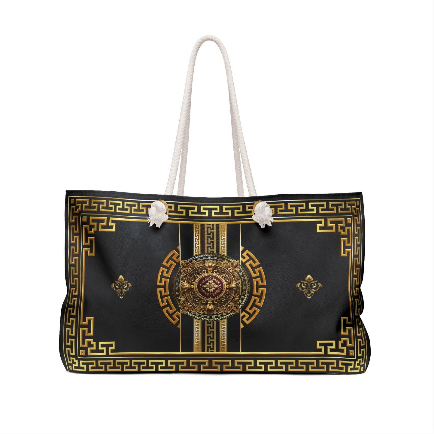 Greek Key Gold Black Medallion Weekender Bag