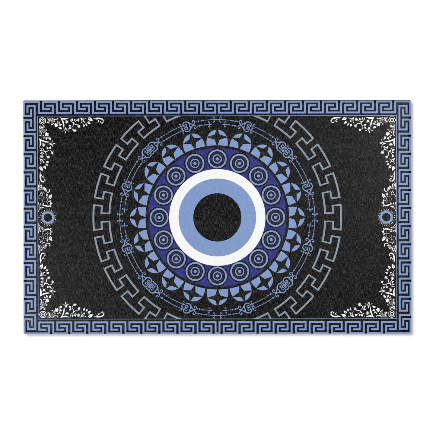 Mati Evil Eye Blue or Mati Sun Gold Ornate Baroque Area Rugs