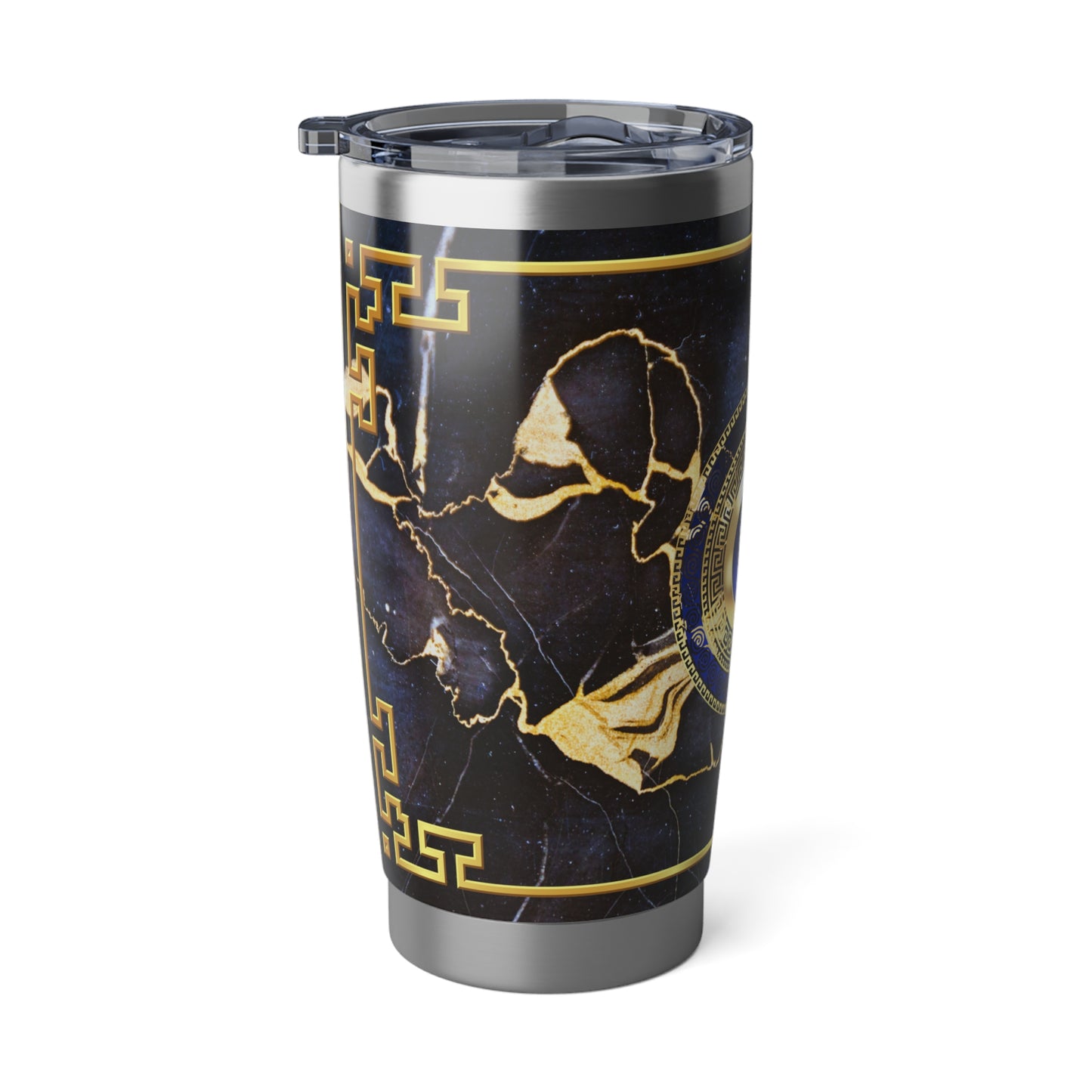 Evil Eye Greek Key Blue Gold Stainless Tumbler 20oz
