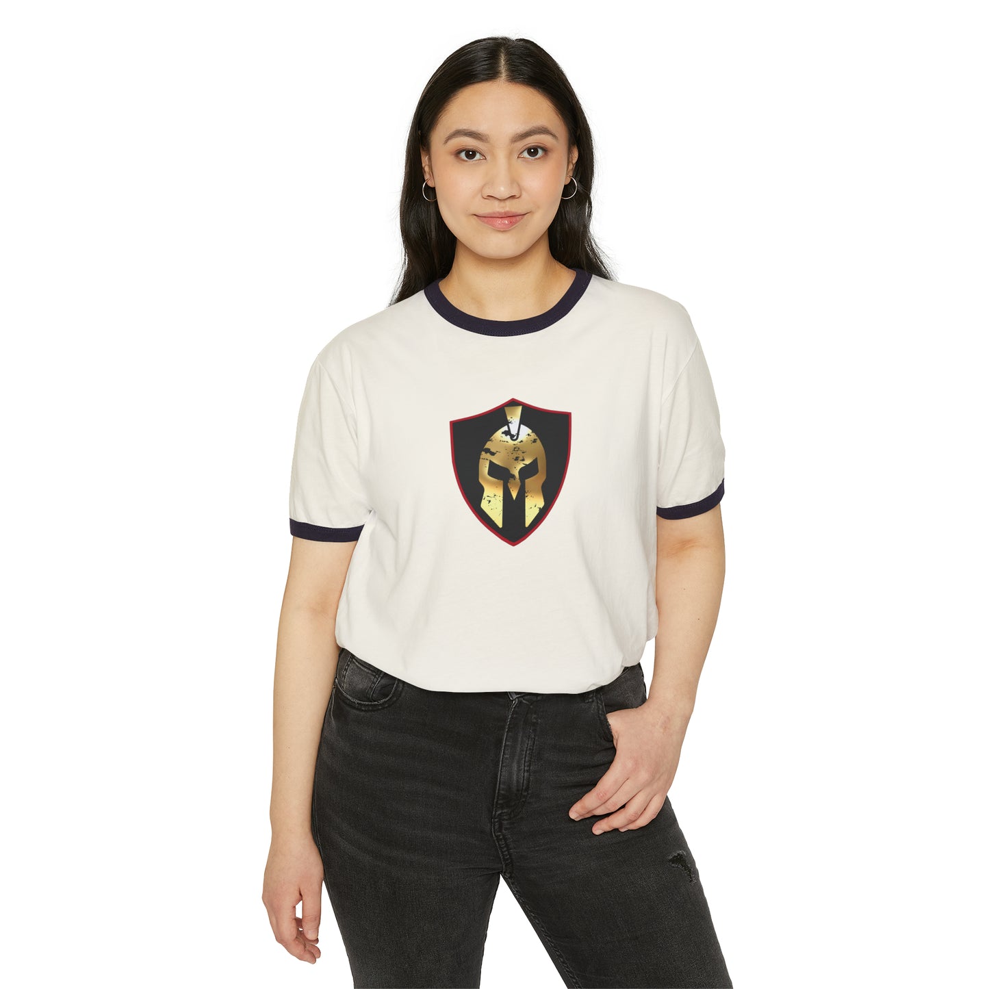 Spartan Helmet Gold Unisex Cotton Ringer T-Shirt