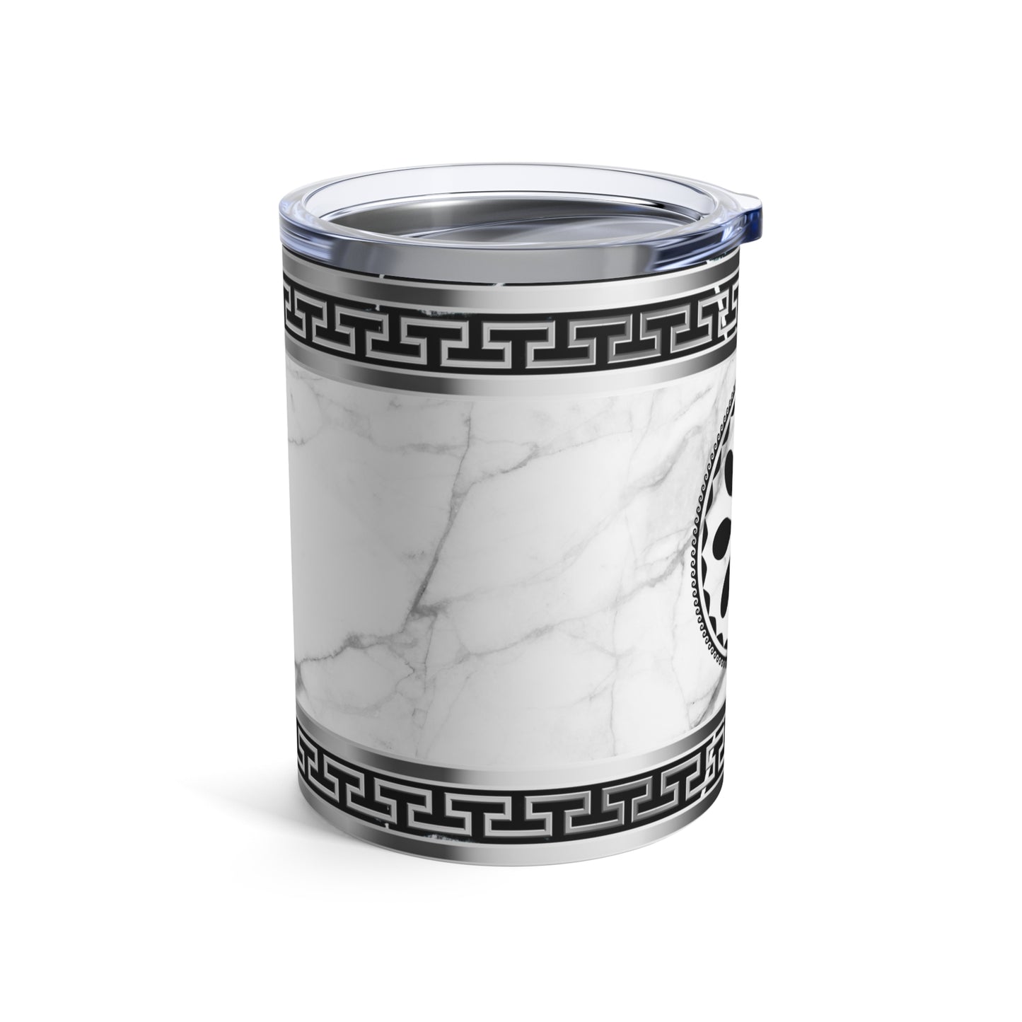 White Grey Marbleized Greek Key Design Tumbler 10oz