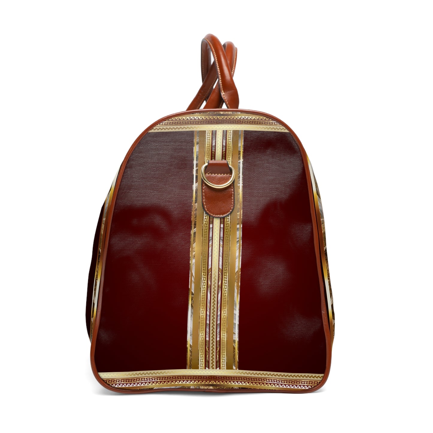 Greek Key Maroon Gold Stone Pattern Waterproof Travel Bag