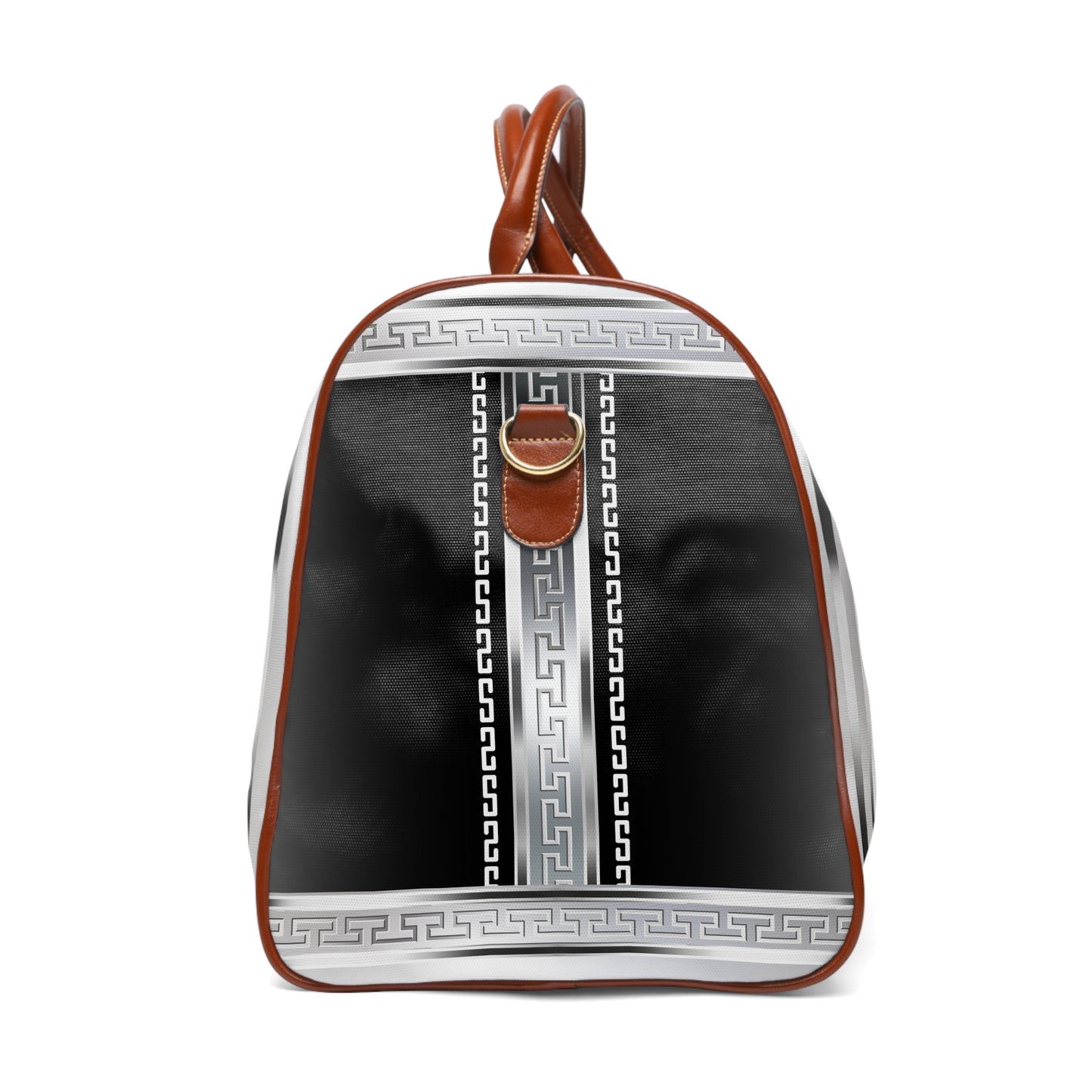 Black and Silver Greek Keys Waterproof Travel Bag