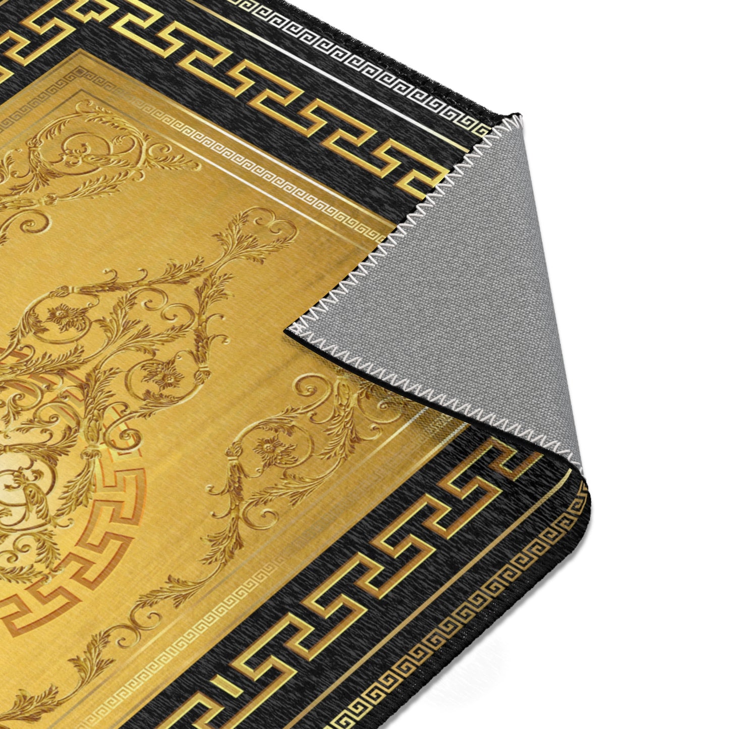 Baroque Gold Black Greek Key Ornate Area Rugs
