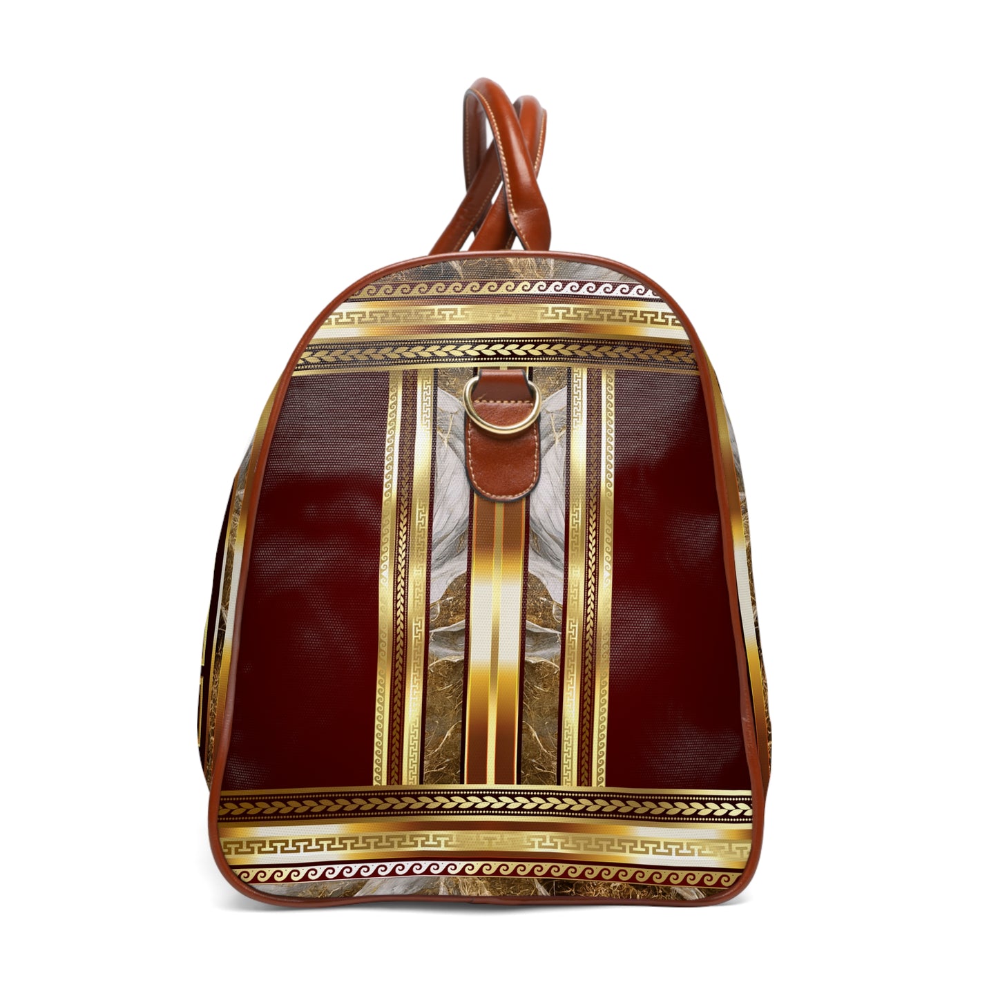 Greek Key Gold Maroon Stone Pattern Waterproof Travel Bag